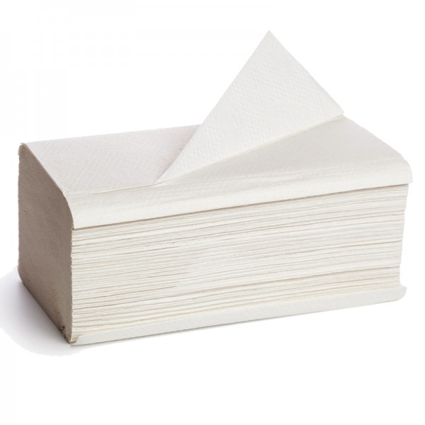 Essuie-mains en pure ouate blanc plié en W 3 plis (21 x 32 cm
