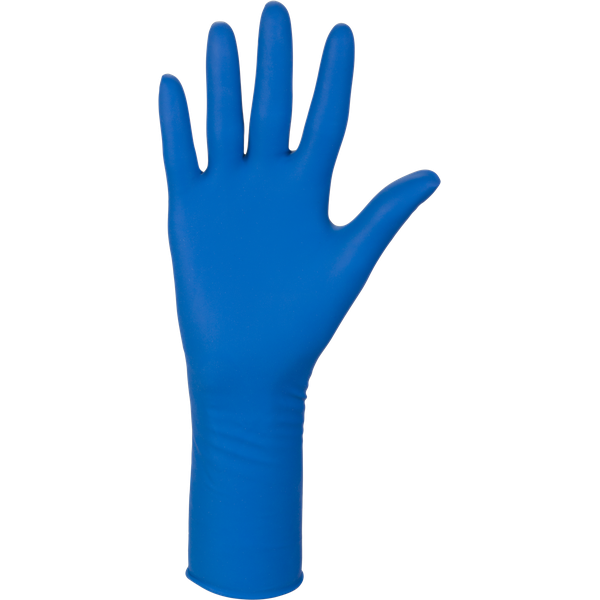Une Main Dans Un Gant Médical Bleu Tenant Un Tas De Masques Faciaux Sur  Fond De Film Plastique Flou